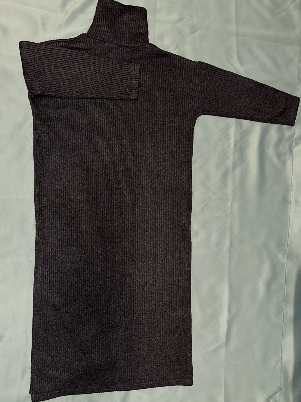 Black Ribbed Turtleneck Midi Sweater Dress